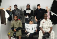 Group in a studio brand shoot, illustrating the question is J.Crew fast fashion and how clothing labels are built