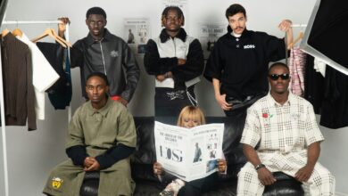 Group in a studio brand shoot, illustrating the question is J.Crew fast fashion and how clothing labels are built