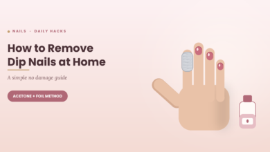 how to remove dip nails at home shown with a hand and one fingertip wrapped in foil