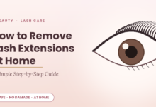 how to remove lash extensions at home shown with an eye and long lash extensions