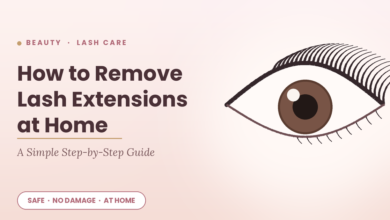 how to remove lash extensions at home shown with an eye and long lash extensions