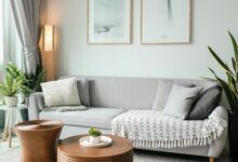Wooden home decorations in a modern living room for Black Friday