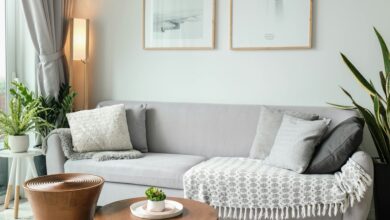 Wooden home decorations in a modern living room for Black Friday