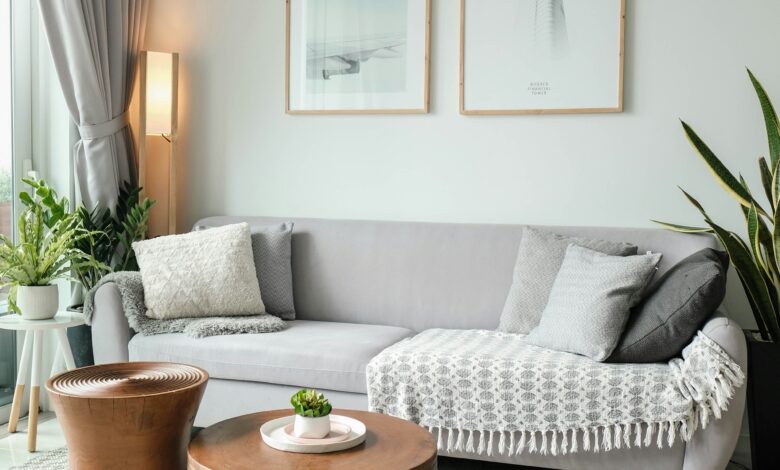 Wooden home decorations in a modern living room for Black Friday